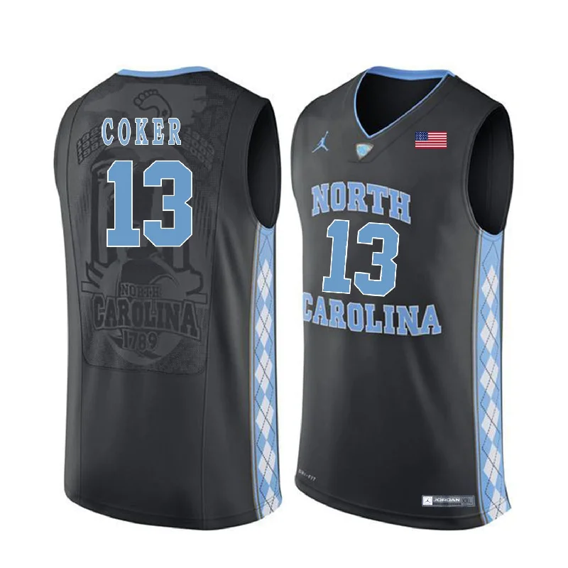 Basketball Jersey for Game Day Apparel-North Carolina Tar Heels 13 Kanler Coker Black College Basketball Basketball Jersey