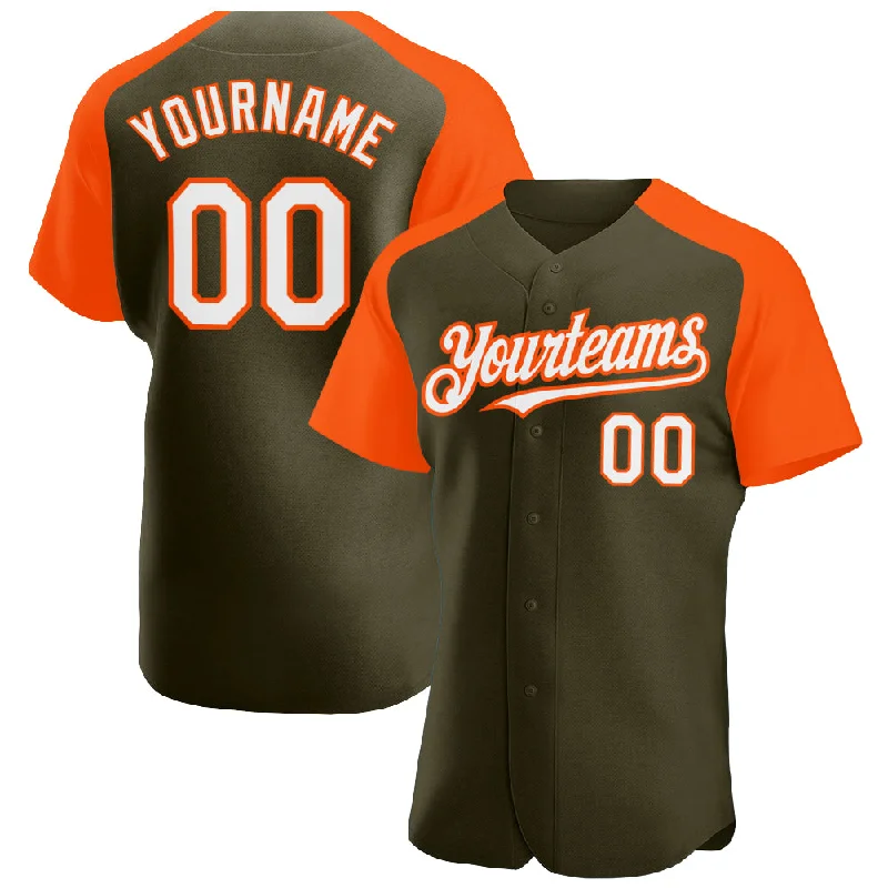 Baseball Jersey for Premium Fan Support-Custom Olive White-Orange Authentic Raglan Sleeves Salute To Service Baseball Jersey