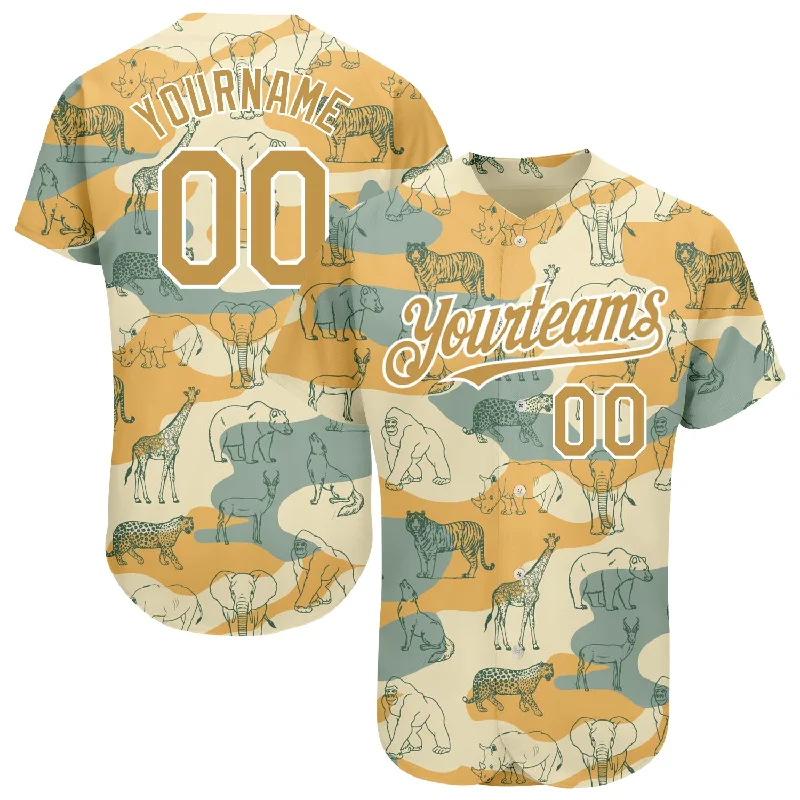 Baseball Jersey for Personalized Team Jerseys-Custom Cream Old Gold-White 3D Pattern Design Animal Authentic Baseball Jersey