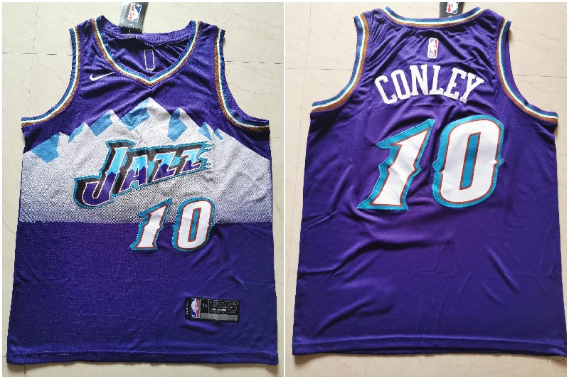 Basketball Jersey for School and College Apparel-Jazz 10 Mike Conley Purple Swingman Basketball Jersey