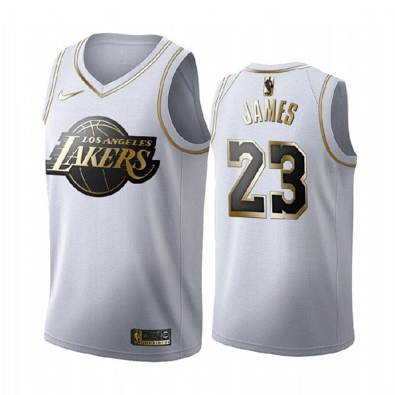 Basketball Jersey for Customizable Player Information-Lakers 23 Lebron James White Gold Swingman Basketball Jersey