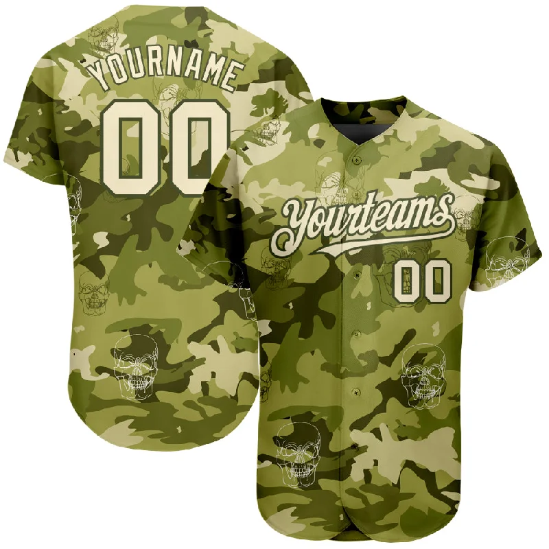 Baseball Jersey for Game Night Apparel-Custom Camo Cream-Olive 3D Skull Fashion Authentic Baseball Jersey