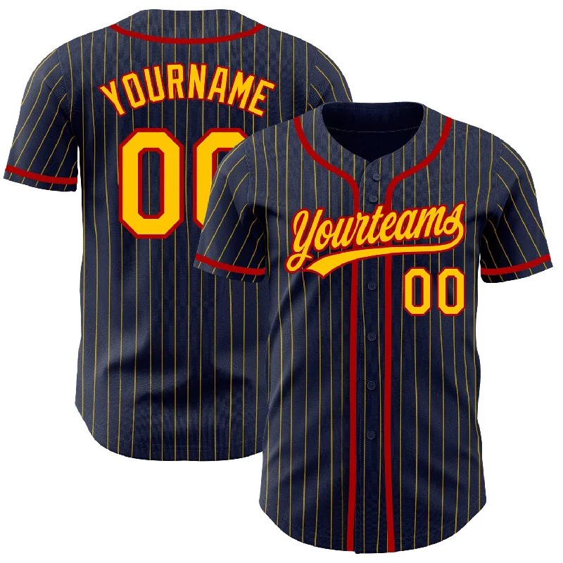 Baseball Jersey for Professional Custom Apparel-Custom Navy Yellow Pinstripe Red Authentic Baseball Jersey