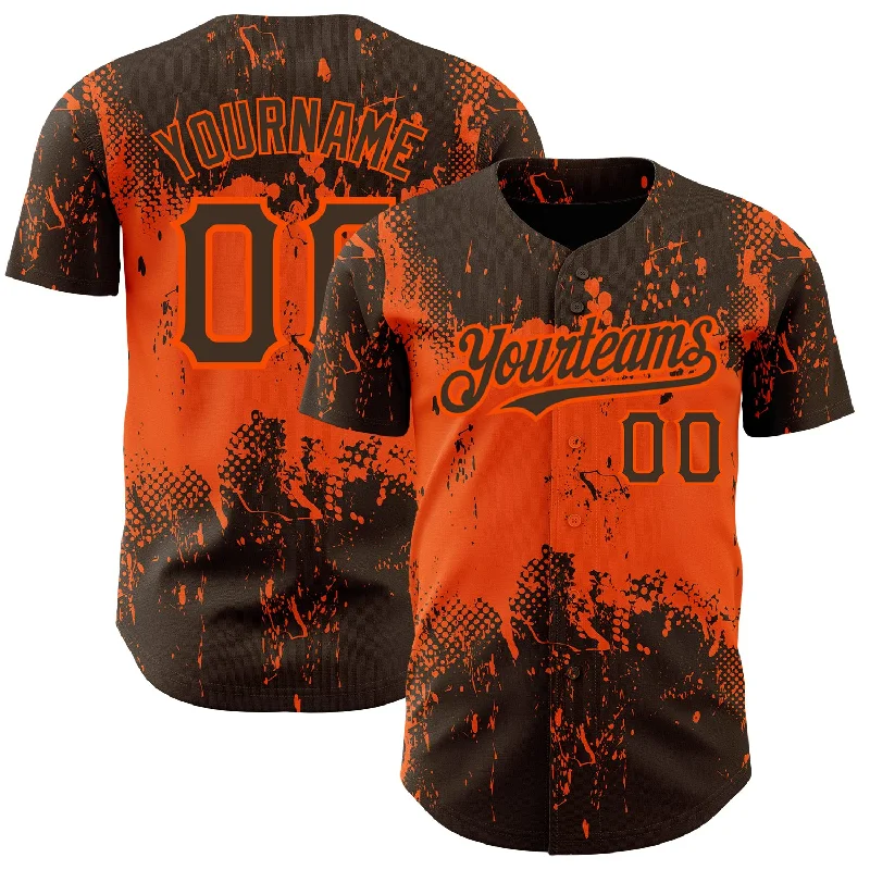 Baseball Jersey for Retro Baseball Look-Custom Brown Orange 3D Pattern Design Abstract Splatter Grunge Art Authentic Baseball Jersey