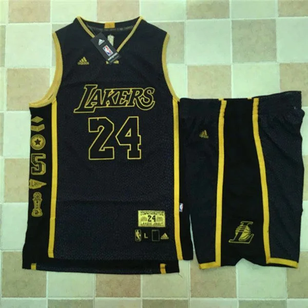 Basketball Jersey for College and High-School Gear-Lakers 24 Kobe Bryant Black Retirement Commemorative Swingman Basketball Jersey(With Shorts)