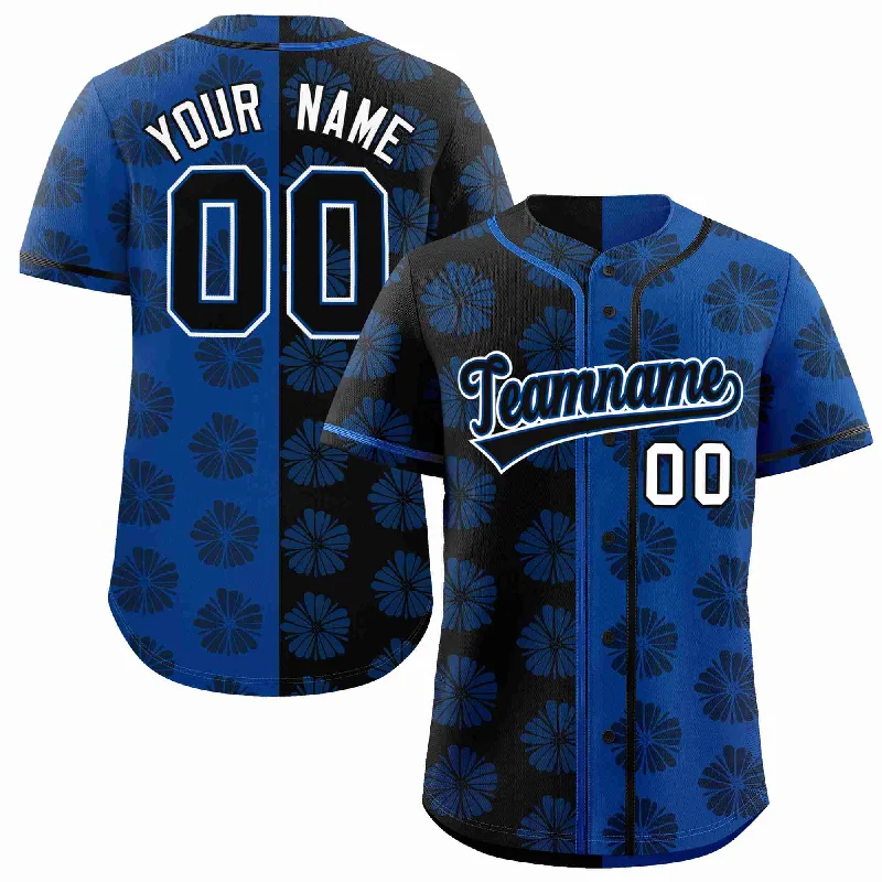 Baseball Jersey for High-Quality Cotton Designs-Custom Black Royal Split Fashion Flower Graffiti Pattern Authentic Baseball Jersey