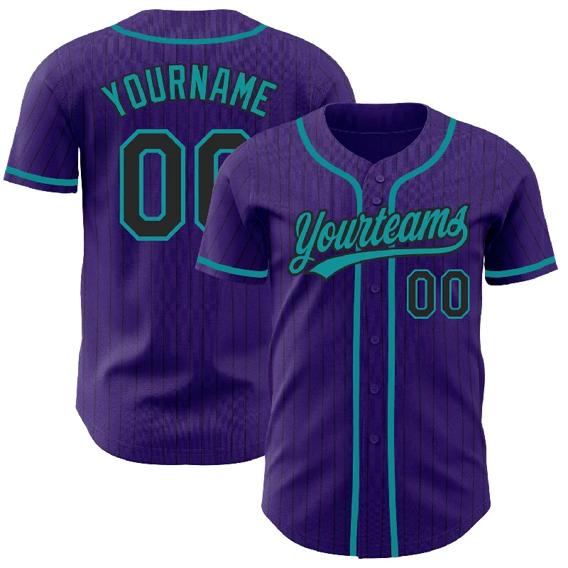 Baseball Jersey for High-Quality Athletic Wear-Custom Purple Black Pinstripe Teal Authentic Baseball Jersey