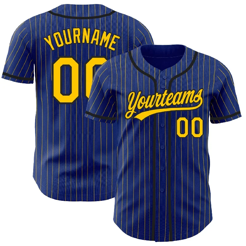 Baseball Jersey for School Spirit-Custom Royal Yellow Pinstripe Black Authentic Baseball Jersey