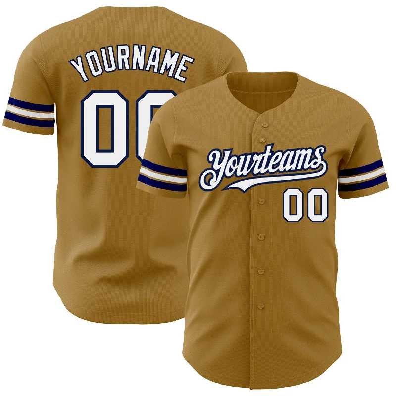 Baseball Jersey for Team Identity Apparel-Custom Old Gold White-Navy Authentic Baseball Jersey