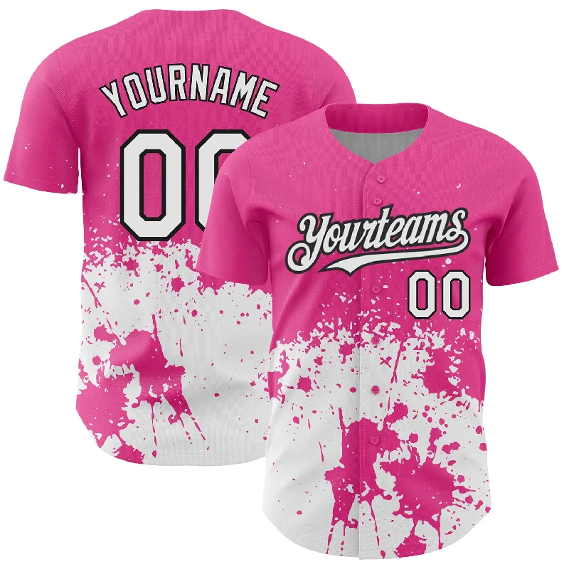 Baseball Jersey for Comfortable and Durable Wear-Custom Pink White-Black 3D Pattern Design Abstract Splash Grunge Art Authentic Baseball Jersey