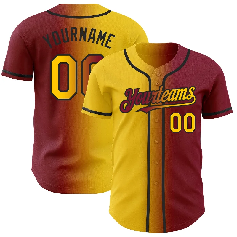 Baseball Jersey for Casual Baseball Fans-Custom Crimson Yellow-Black Authentic Gradient Fashion Baseball Jersey