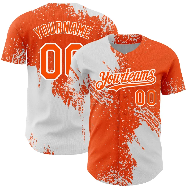 Baseball Jersey for High-Quality Materials-Custom Orange White 3D Pattern Design Abstract Brush Stroke Authentic Baseball Jersey