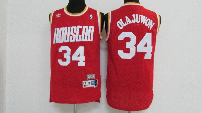 Basketball Jersey for Customizable Logo and Design-Rockets 34 Hakeem Olajuwon Red Hardwood Classics Basketball Jersey