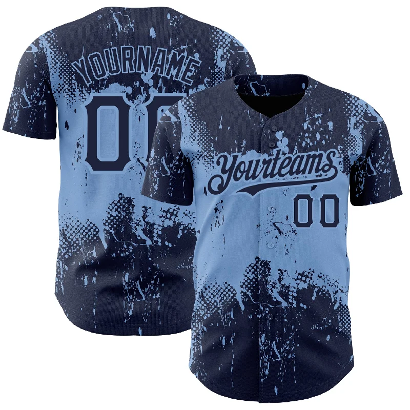 Baseball Jersey for Soft Material Comfort-Custom Navy Light Blue 3D Pattern Design Abstract Splatter Grunge Art Authentic Baseball Jersey