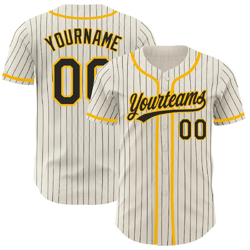 Baseball Jersey for Stylish Uniform Designs-Custom Cream Black Pinstripe Gold Authentic Baseball Jersey