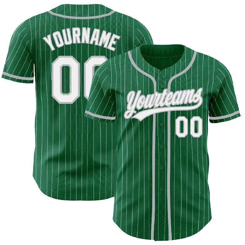 Baseball Jersey for Baseball Training Gear-Custom Kelly Green White Pinstripe Gray Authentic Baseball Jersey