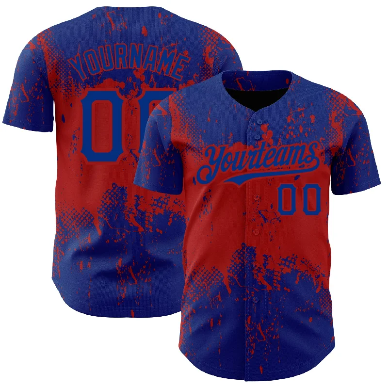 Baseball Jersey for High-Quality Design and Durability-Custom Royal Red 3D Pattern Design Abstract Splatter Grunge Art Authentic Baseball Jersey