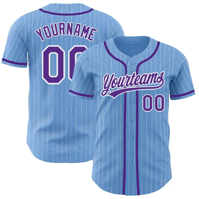 Baseball Jersey for Game Day Comfort-Custom Light Blue White Pinstripe Purple Authentic Baseball Jersey