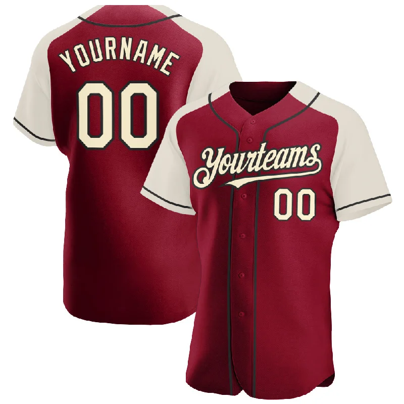 Baseball Jersey for Comfortable Fit for Adults-Custom Crimson Cream-Black Authentic Raglan Sleeves Baseball Jersey