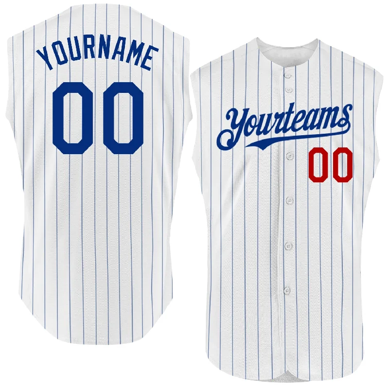 Baseball Jersey for Premium Custom Player Jerseys-Custom White Pink Pinstripe Light Blue Authentic Sleeveless Baseball Jersey