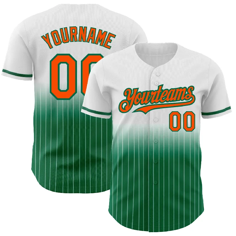 Baseball Jersey for Batting and Fielding Gear-Custom White Pinstripe Orange-Kelly Green Authentic Fade Fashion Baseball Jersey