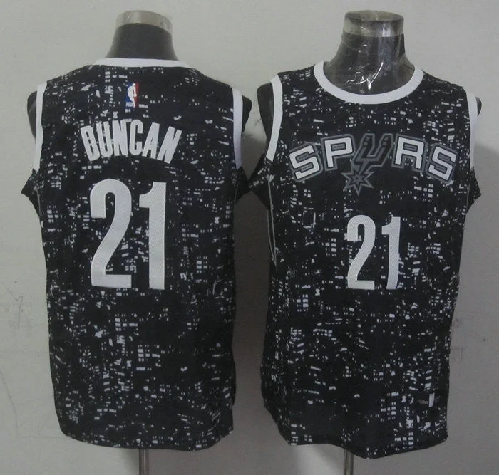 Basketball Jersey for School Teams-Spurs 21 Tim Duncan Black City Luminous Basketball Jersey