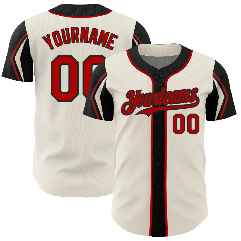 Baseball Jersey for Kids-Custom Cream Red-Black 3 Colors Arm Shapes Authentic Baseball Jersey