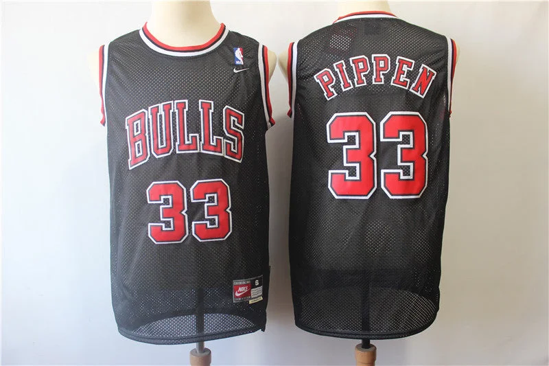 Basketball Jersey for Sports Performance Apparel-Bulls 33 Scottie Pippen Black Throwback Basketball Jersey