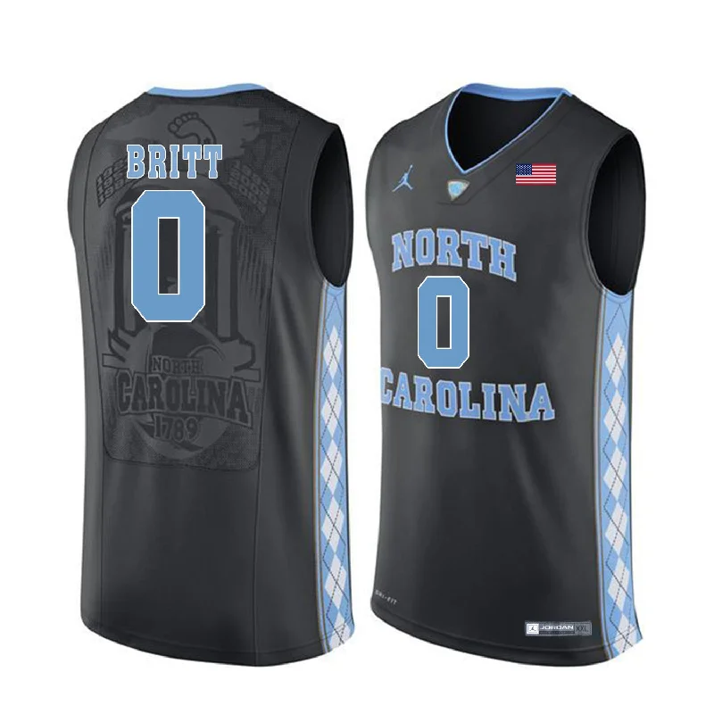 Basketball Jersey for Softball and Basketball Teams-North Carolina Tar Heels 0 Nate Britt Black College Basketball Basketball Jersey