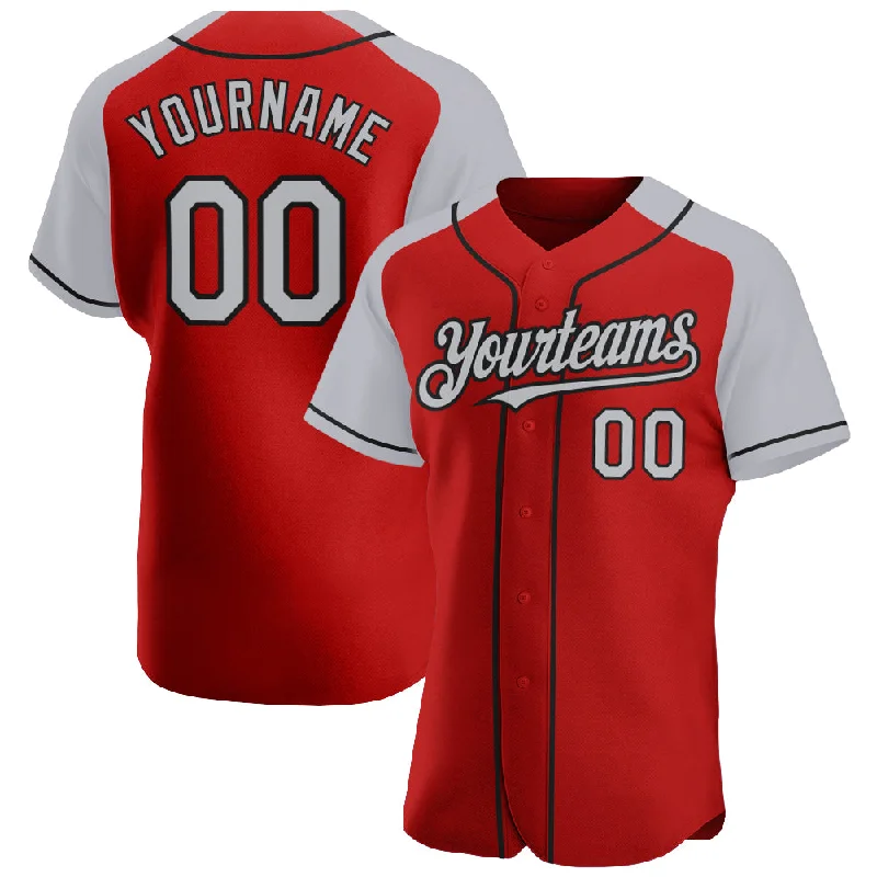 Baseball Jersey for Official Team Uniforms-Custom Red Gray-Black Authentic Raglan Sleeves Baseball Jersey