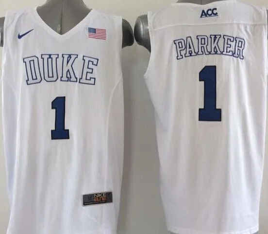 Basketball Jersey for Team Identification-Duke Blue Devils 1 Parker White College Basketball Jersey