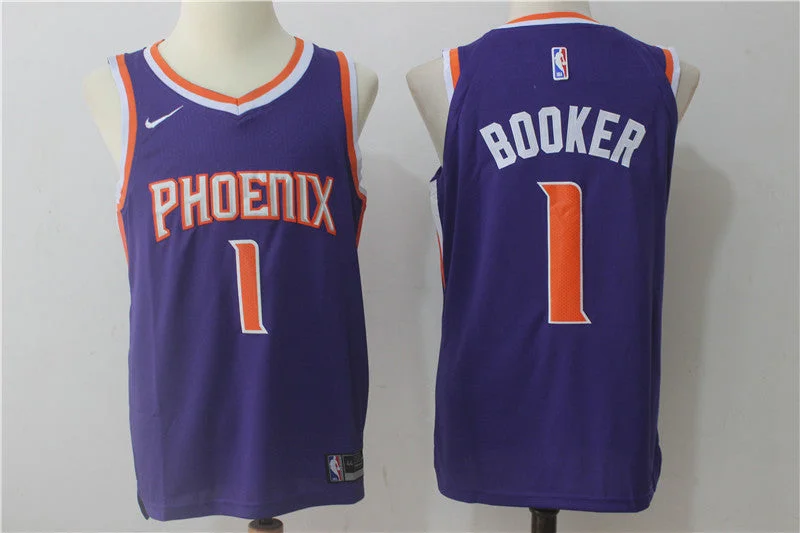 Basketball Jersey for Custom Player Names-Suns 1 Devin Booker Purple Authentic Basketball Jersey(Without the sponsor logo)