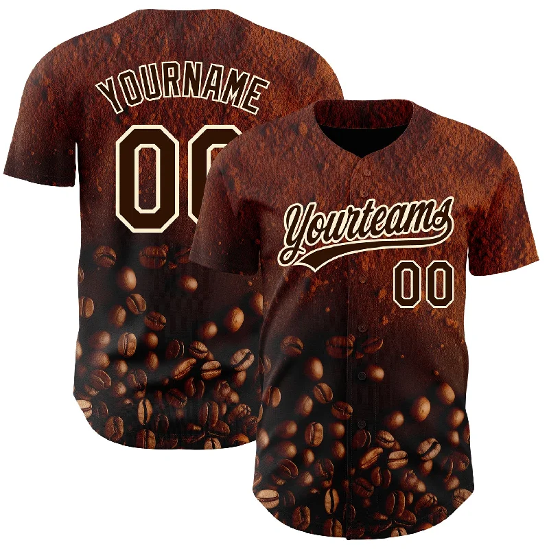 Baseball Jersey for Youth-Custom Brown Cream 3D Pattern Design International Coffee Day Authentic Baseball Jersey