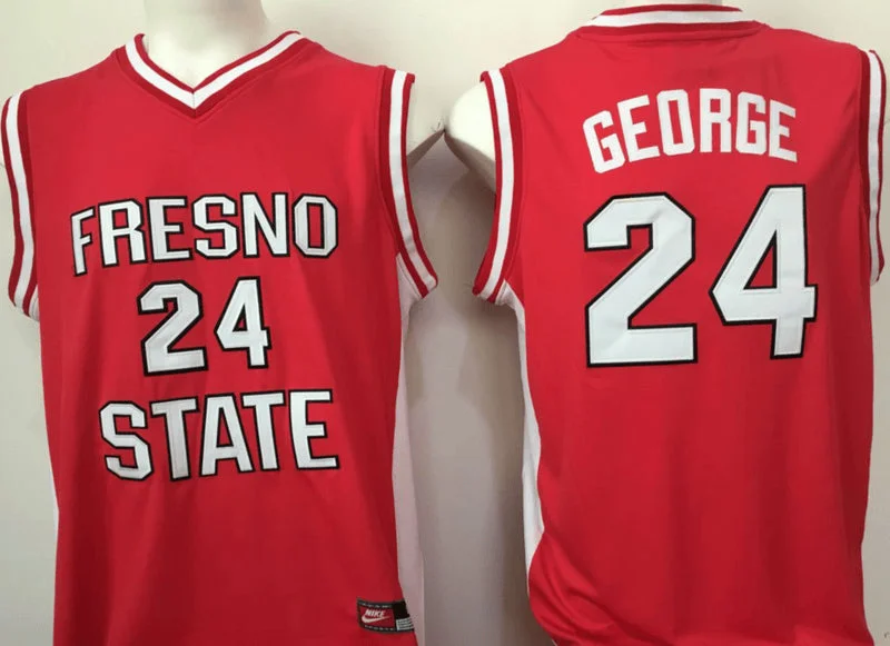 Basketball Jersey for Youth Basketball Apparel-Fresno State Bulldogs 24 Paul George Red College Basketball Basketball Jersey