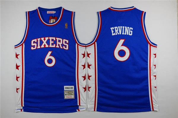 Basketball Jersey for Comfortable Game Fit-76ers 6 Julius Erving Blue 1982-83 Hardwood Classics Basketball Jersey