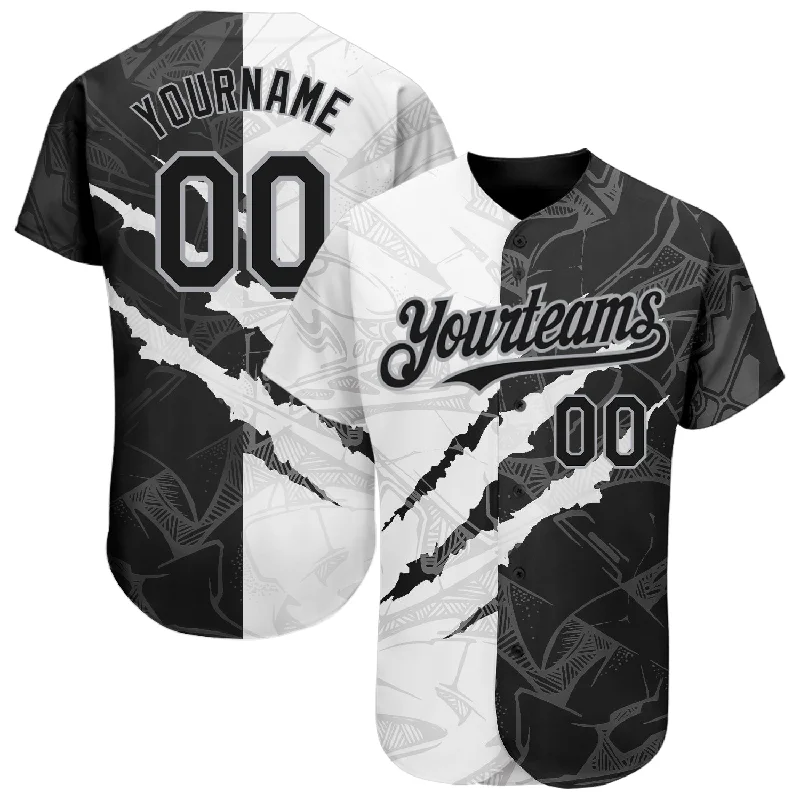 Baseball Jersey for Professional Appearance-Custom Graffiti Pattern Black-Gray 3D Scratch Authentic Baseball Jersey