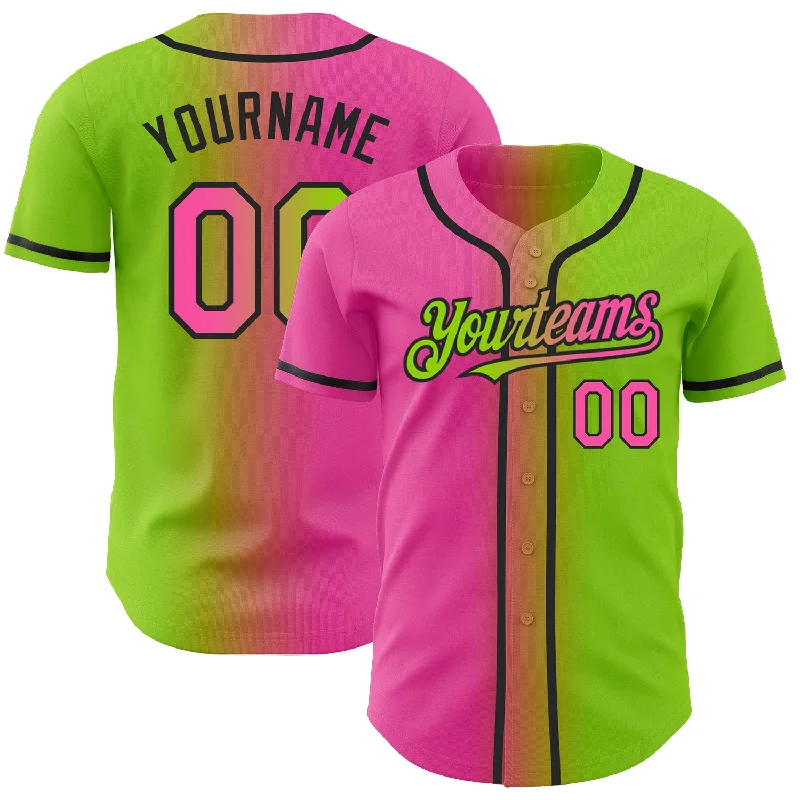 Baseball Jersey for Quality Fabric Finish-Custom Neon Green Pink-Black Authentic Gradient Fashion Baseball Jersey