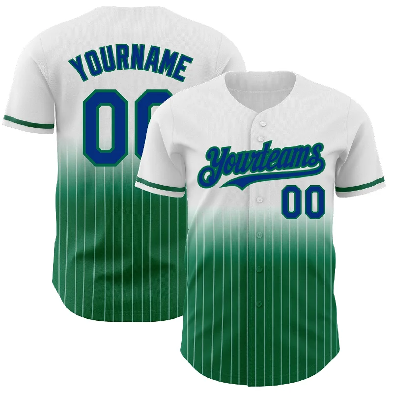 Baseball Jersey for Durable, Lightweight Material-Custom White Pinstripe Royal-Kelly Green Authentic Fade Fashion Baseball Jersey