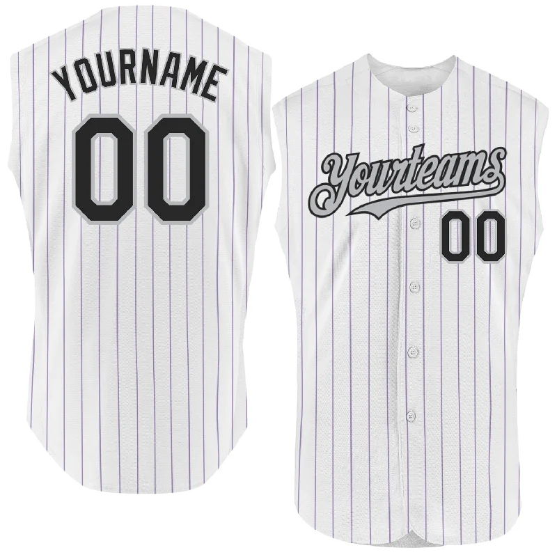 Baseball Jersey for Comfortable Team Uniform-Custom White Brown Pinstripe Gold Authentic Sleeveless Baseball Jersey