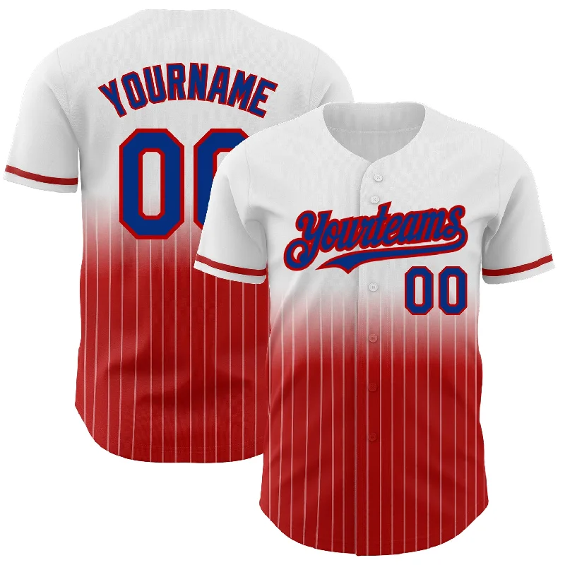 Baseball Jersey for Customizable Team Gear-Custom White Pinstripe Royal-Red Authentic Fade Fashion Baseball Jersey