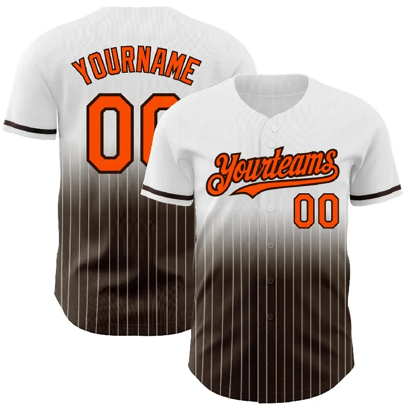 Baseball Jersey for High-Quality Athletic Wear-Custom White Pinstripe Orange-Brown Authentic Fade Fashion Baseball Jersey