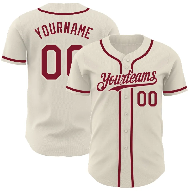 Baseball Jersey for Custom Player Jerseys-Custom Cream Crimson Authentic Baseball Jersey