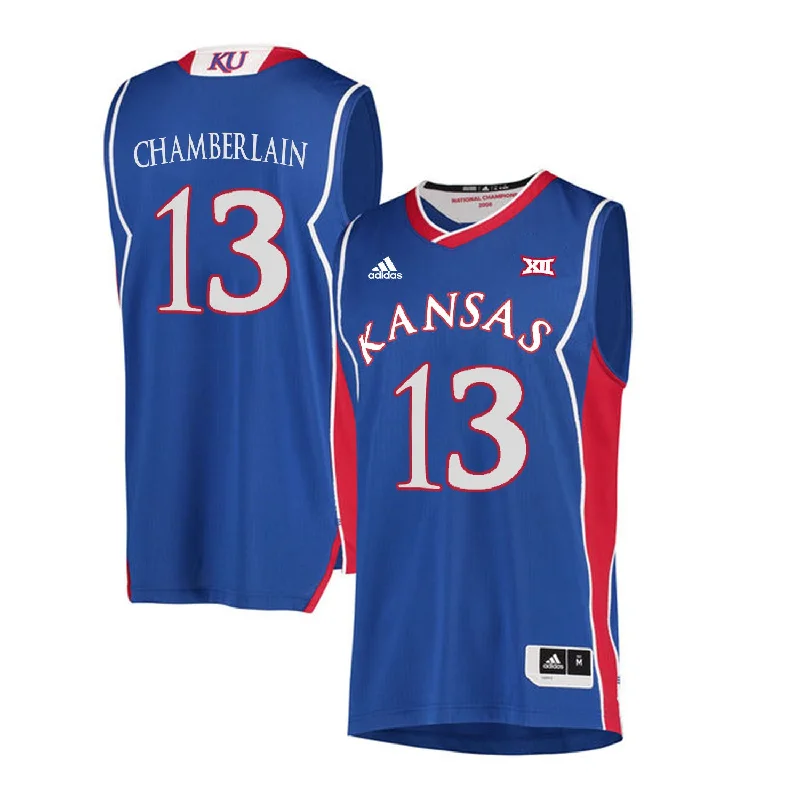 Basketball Jersey for Retro Design-Kansas Jayhawks 13 Wilt Chamverlain Blue Throwback College Basketball Basketball Jersey