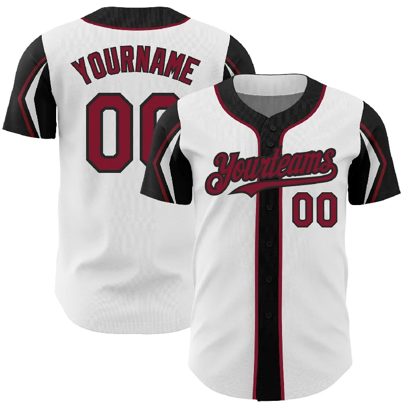 Baseball Jersey for Custom Player Jerseys-Custom White Crimson-Black 3 Colors Arm Shapes Authentic Baseball Jersey