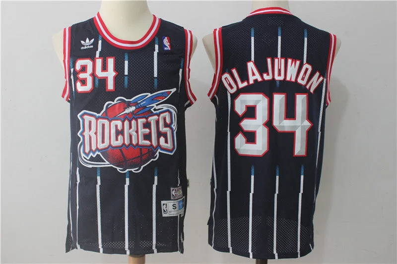 Basketball Jersey for Game Day Apparel-Rockets 34 Hakeem Olajuwon Navy Hardwood Classics Basketball Jersey