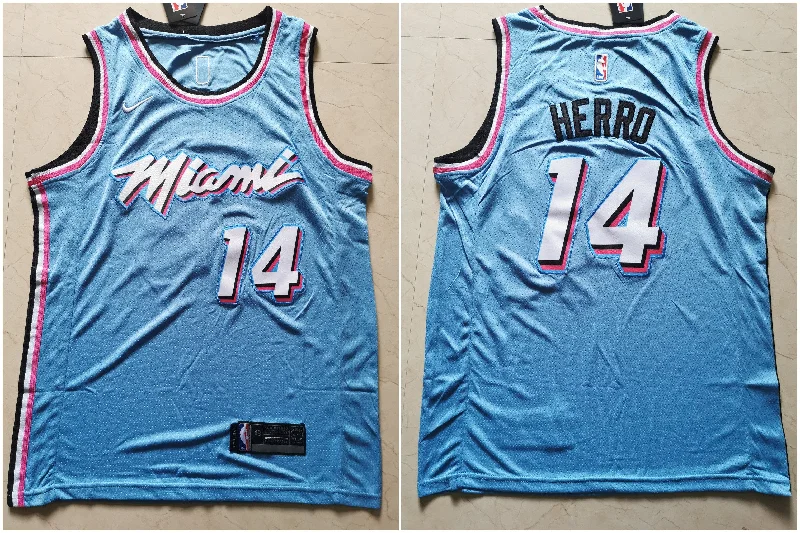 Basketball Jersey for Team Sports Gear-Heat 14 Tyler Herro Light Blue City Edition Swingman Basketball Jersey