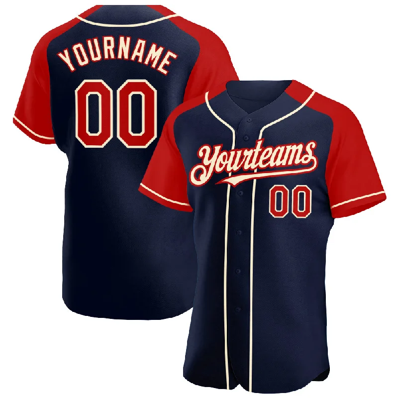 Baseball Jersey for Game Ready Uniforms-Custom Navy Red-Cream Authentic Raglan Sleeves Baseball Jersey