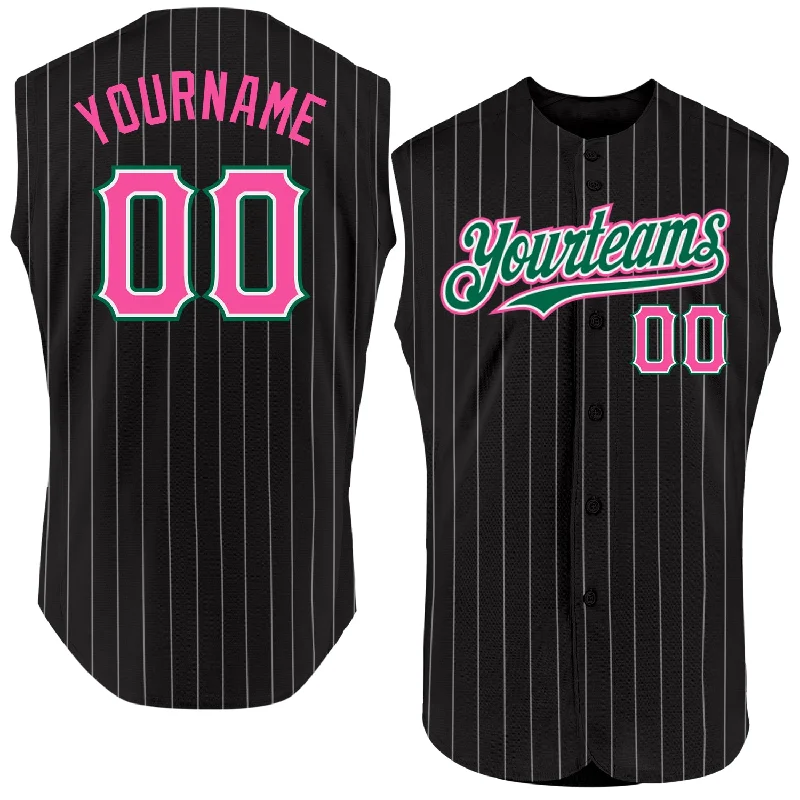 Baseball Jersey for Game Ready Uniforms-Custom Black White Pinstripe Red Authentic Sleeveless Baseball Jersey