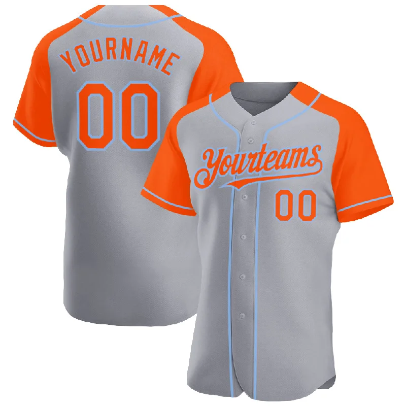 Baseball Jersey for Professional Custom Apparel-Custom Gray Orange-Light Blue Authentic Raglan Sleeves Baseball Jersey