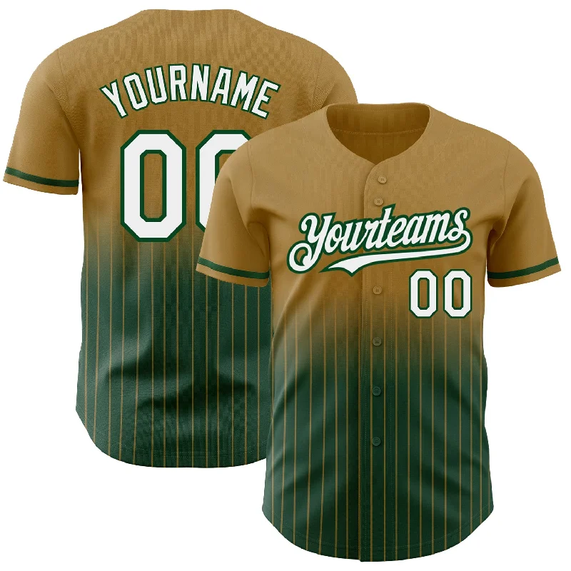 Baseball Jersey for Custom Designs and Graphics-Custom Old Gold Pinstripe White-Green Authentic Fade Fashion Baseball Jersey